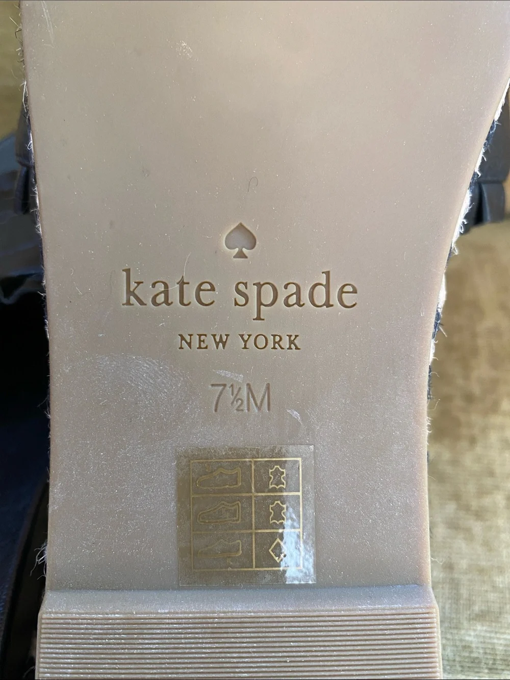 Kate Spade espadrille black leather slides, size 7 1/2, like new